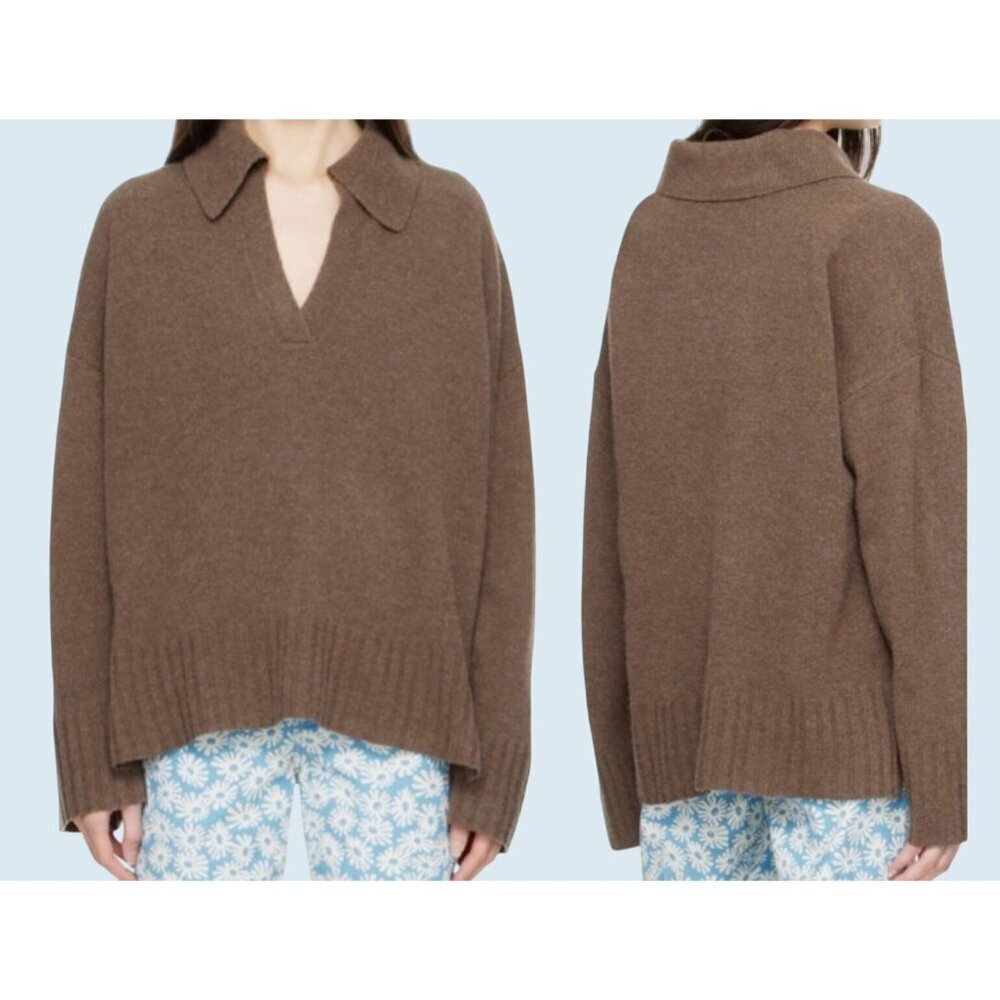REFORMATION Otto Regenerative Wool Brown Polo Pullover Sweater Sz XS